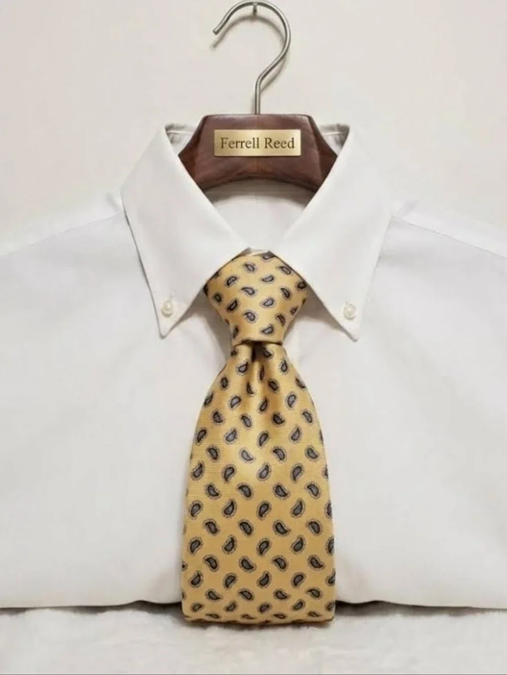 Vintage Ferrell Reed Men's 100% Silk Paisley Necktie – Gold & Navy Hand Made USA